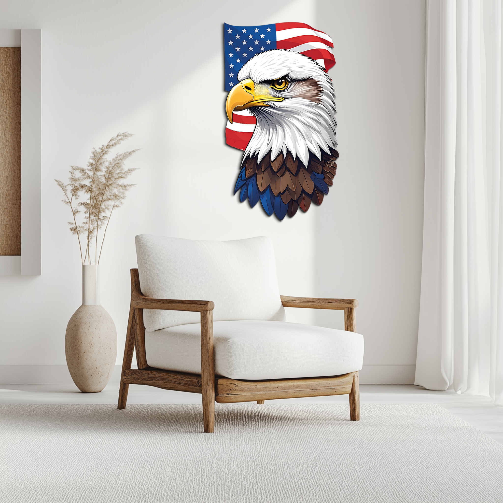 American Eagle Metal Wall Art – Patriotic UV Printed Decor-KAFUVM003