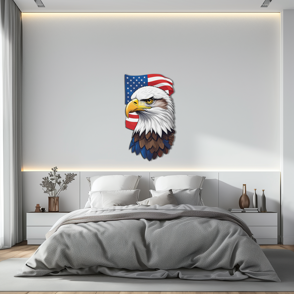 American Eagle Metal Wall Art – Patriotic UV Printed Decor-KAFUVM003