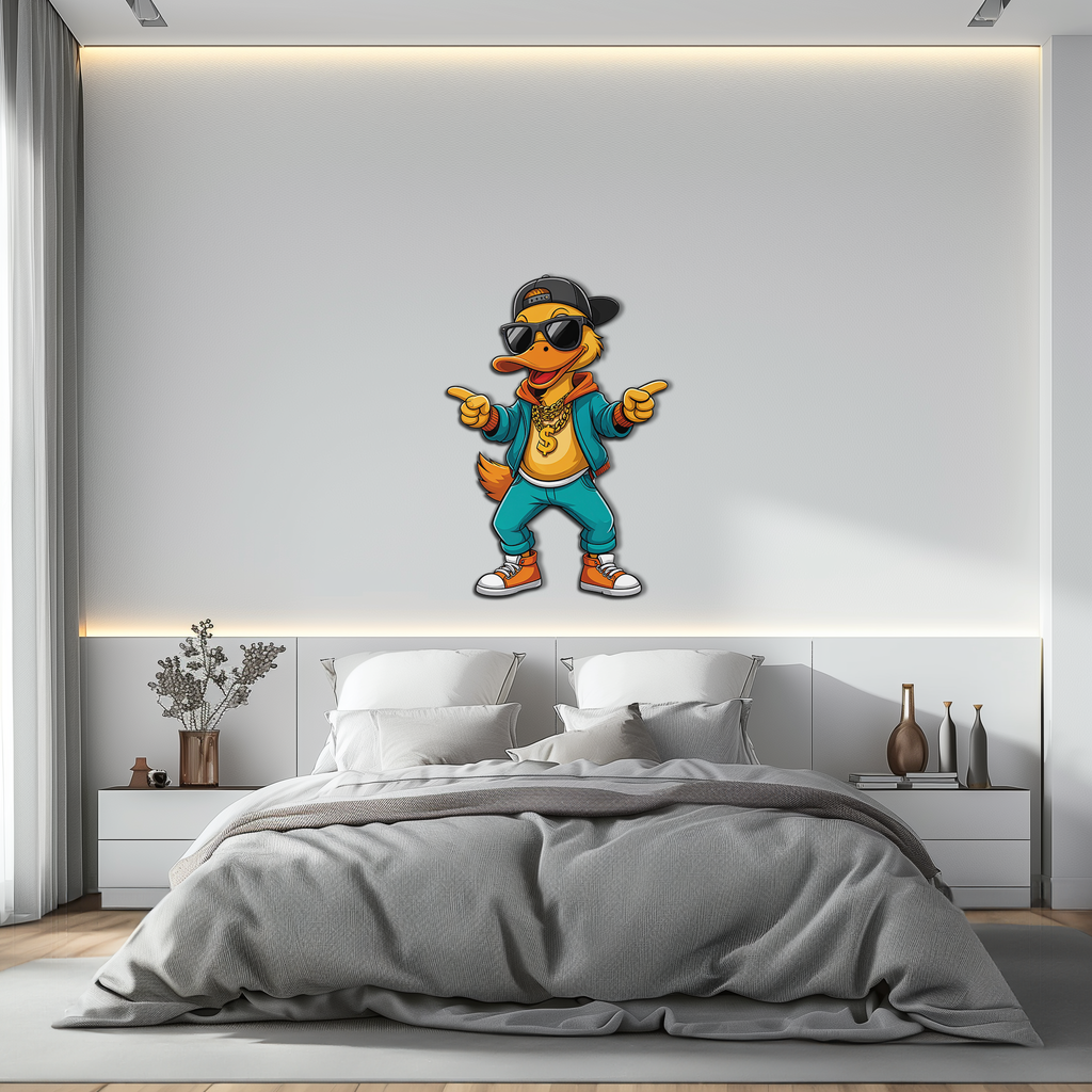 Hip Hop Duck Metal Wall Art – Funny UV Printed Urban Decor-KAFUVM004