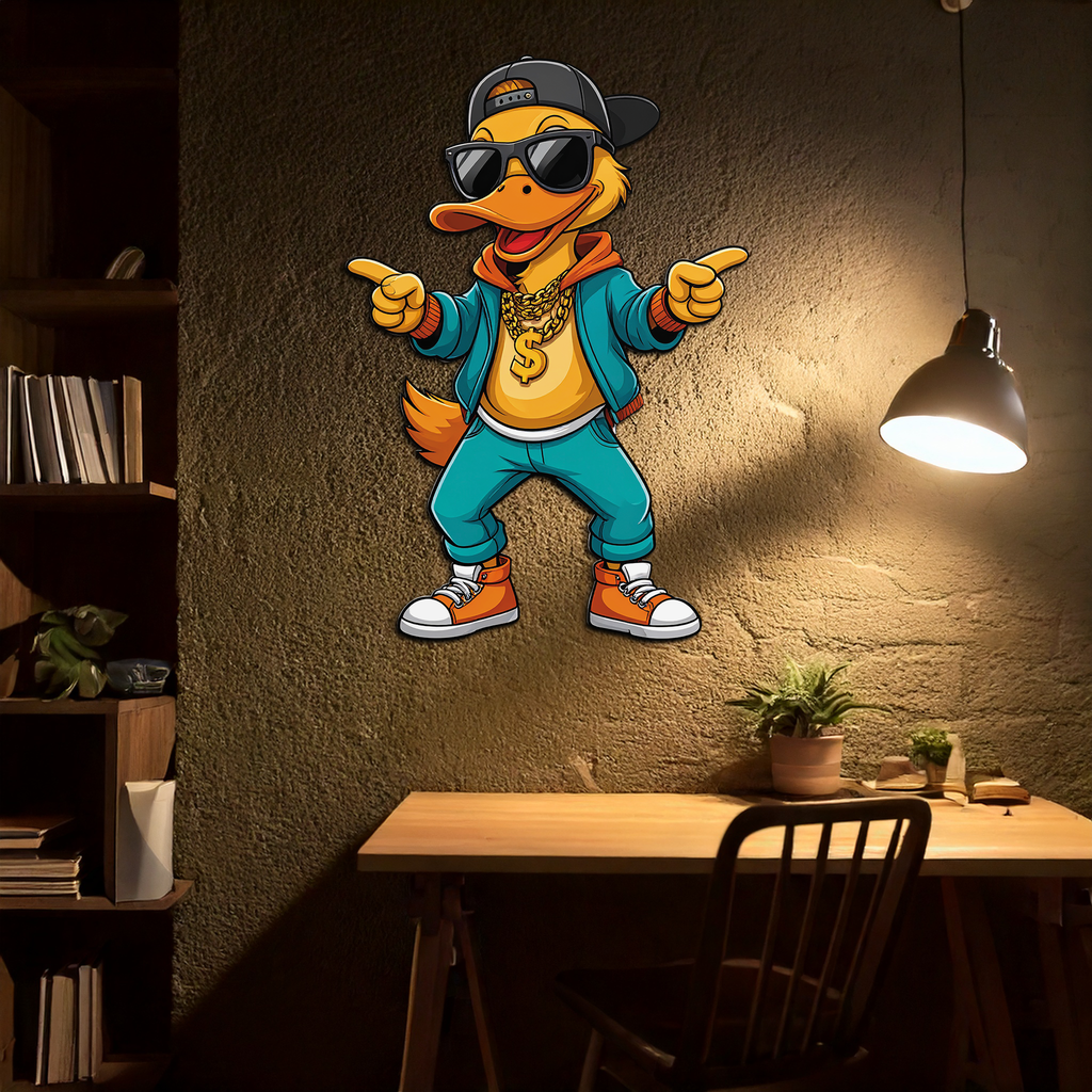 Hip Hop Duck Metal Wall Art – Funny UV Printed Urban Decor-KAFUVM004