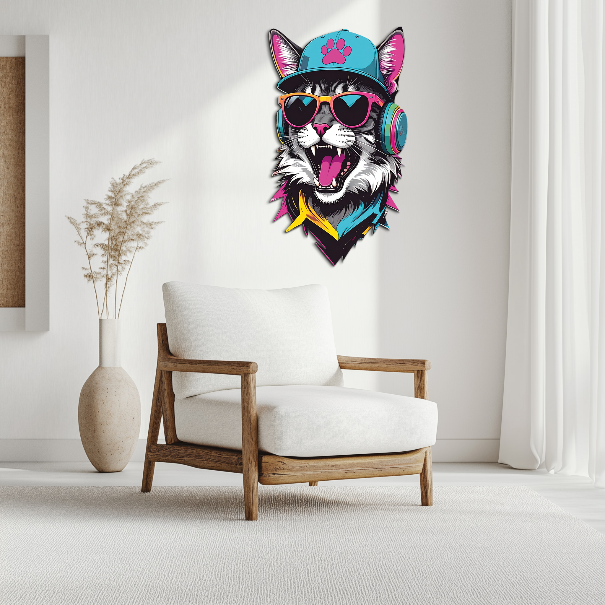 Cool Cat DJ Metal Wall Art – Street Style UV Decor-KAFUVM008