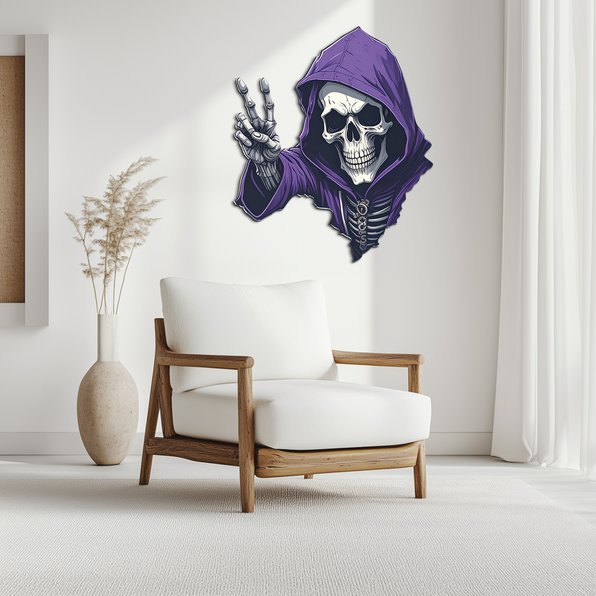 Grim Reaper Peace Metal Wall Art – Purple Skull UV Print Decor-KAFUVM019