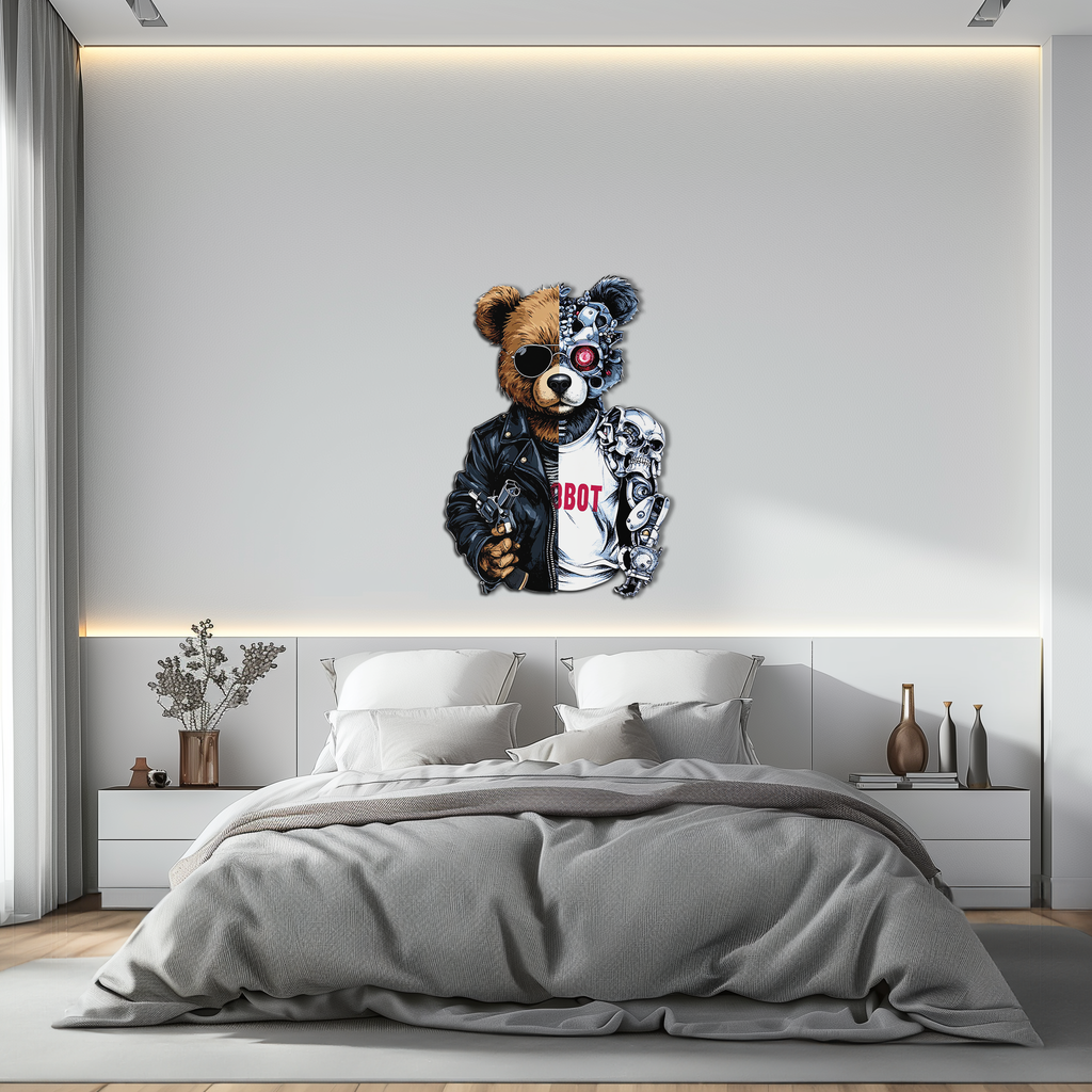 Half Cyborg Bear Wall Decor – Edgy Robo Teddy with Attitude-KAFUVM022