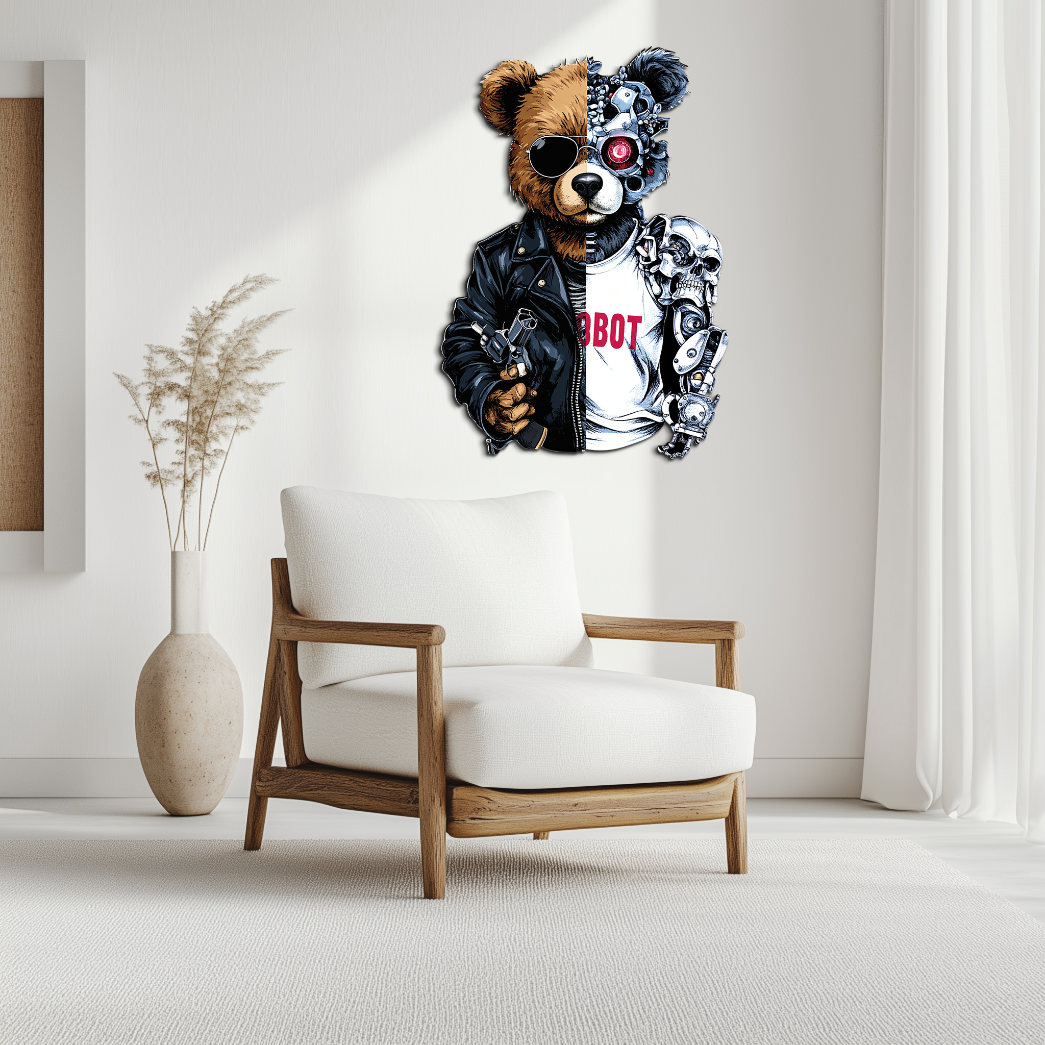 Half Cyborg Bear Wall Decor – Edgy Robo Teddy with Attitude-KAFUVM022