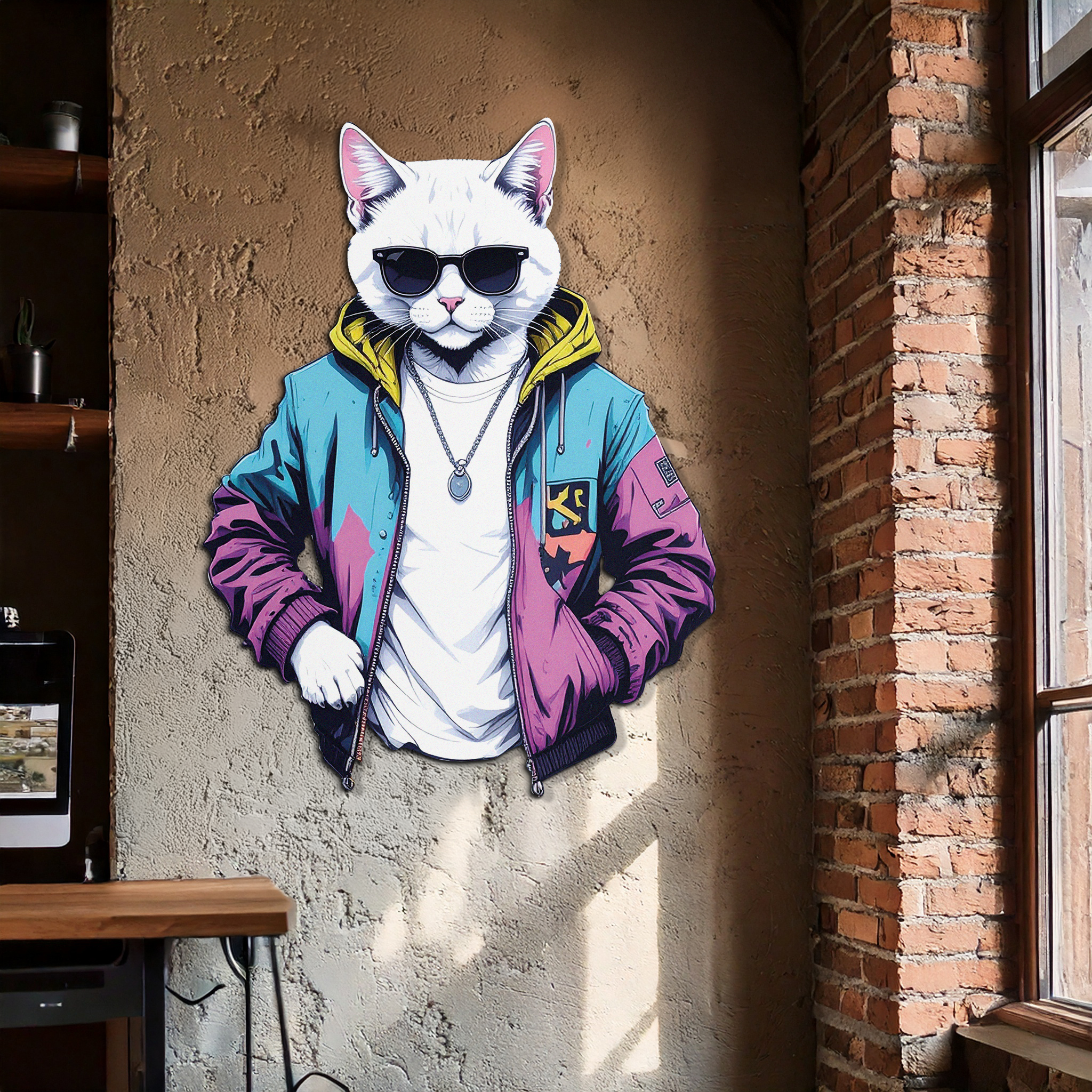 Street Style Cat Metal Wall Art – Cool Urban Decor-KAFUVM028
