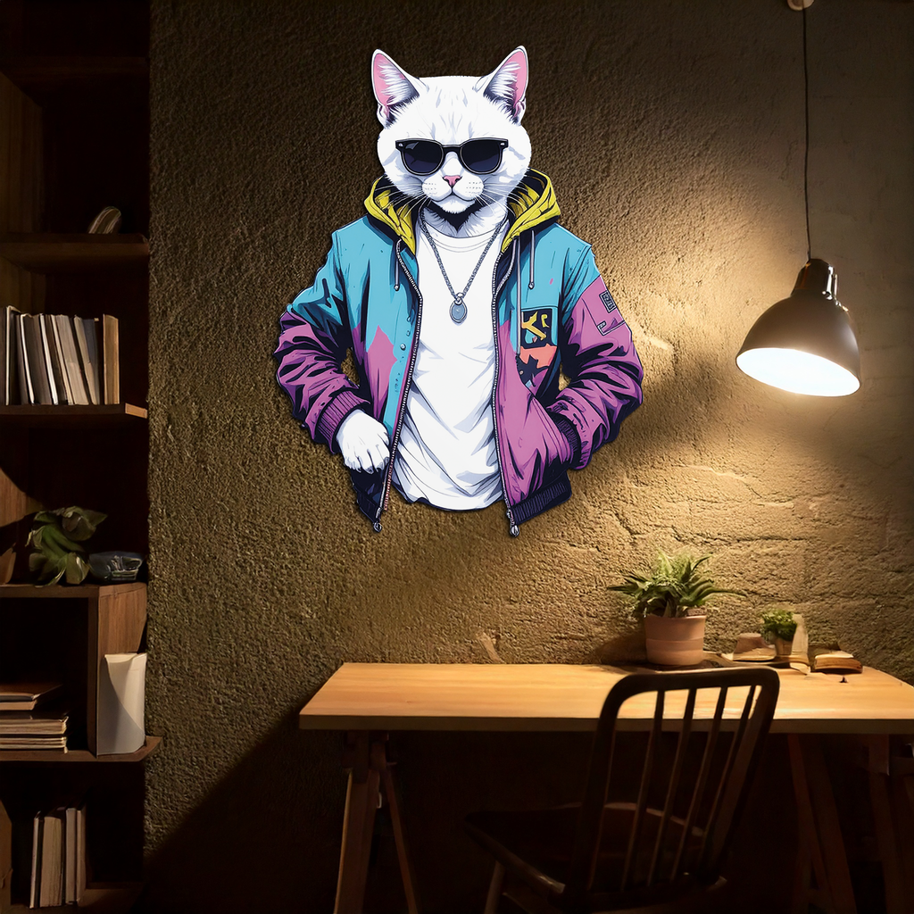 Street Style Cat Metal Wall Art – Cool Urban Decor-KAFUVM028