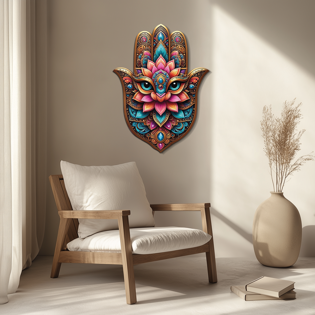 Mystic Hamsa Hand Metal Wall Art – Boho Evil Eye Decor-KAFUVM030
