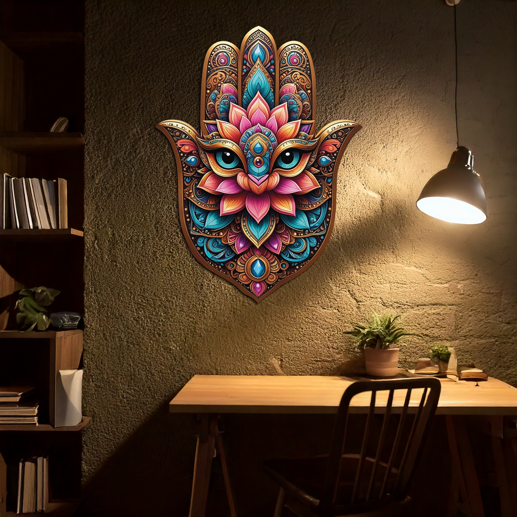 Mystic Hamsa Hand Metal Wall Art – Boho Evil Eye Decor-KAFUVM030