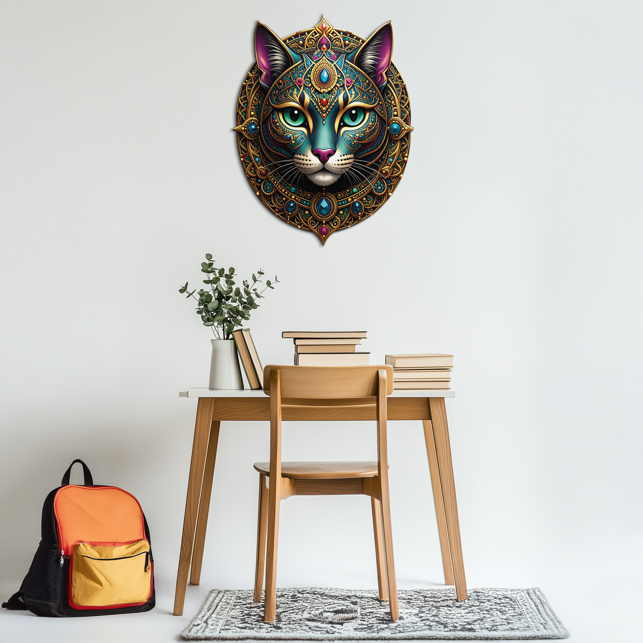 Mystic Mandala Cat Metal Wall Art – Boho Feline Decor-KAFUVM037
