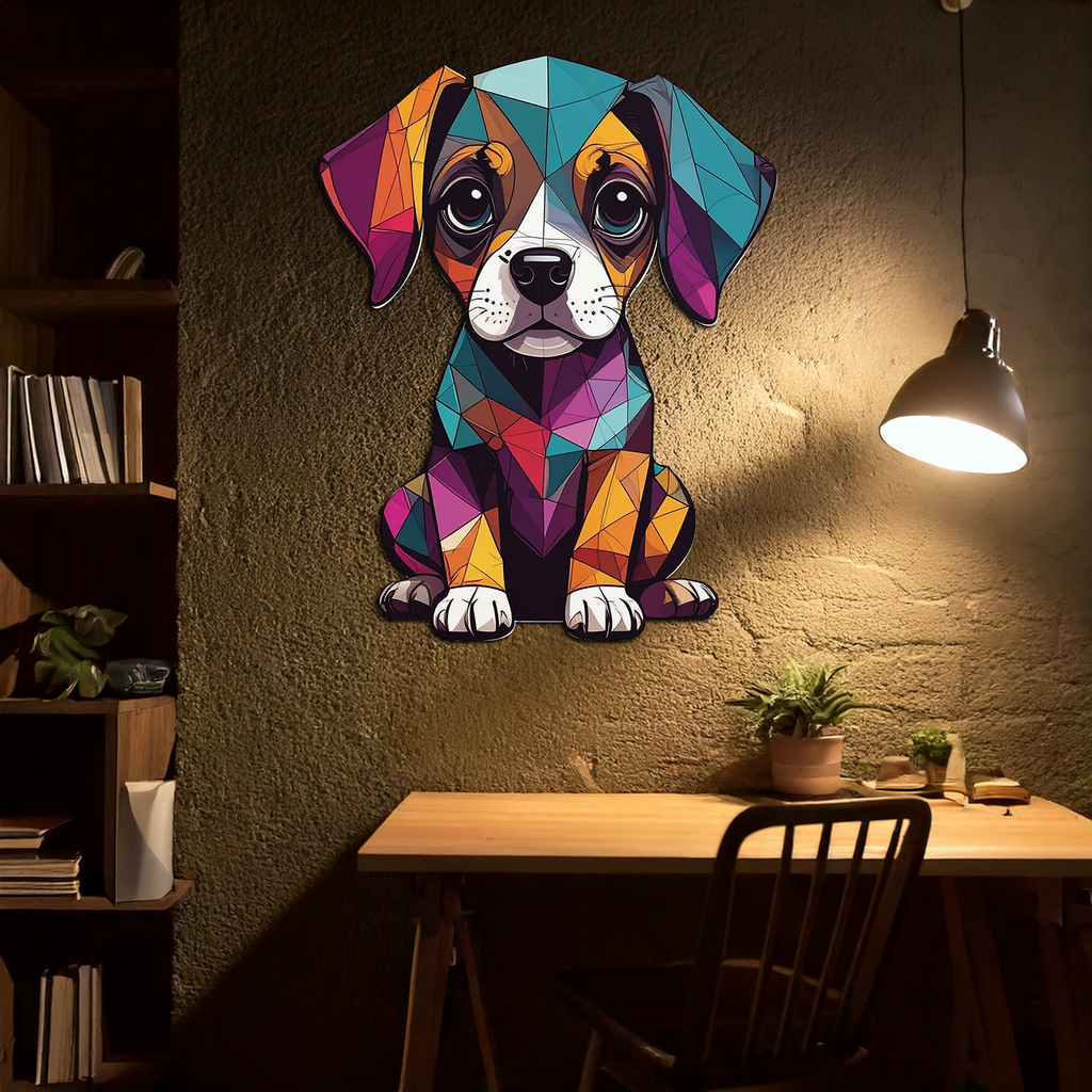 Geometric Puppy Metal Wall Art – Color Pop Dog Decor-KAFUVM039