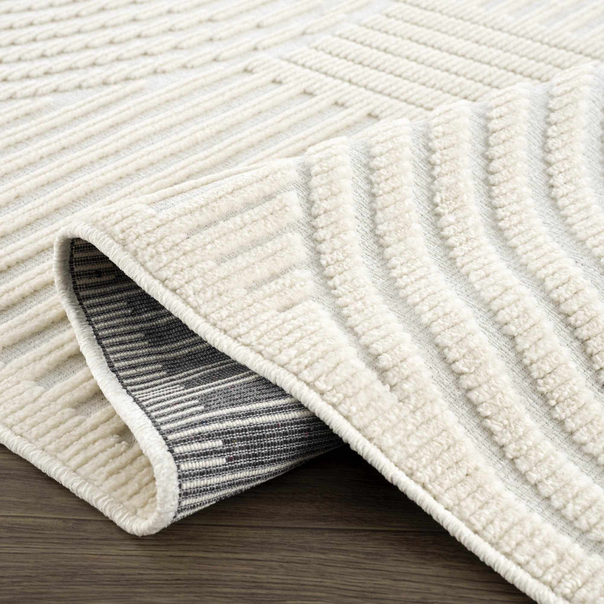Deron White Washable 3D Rug