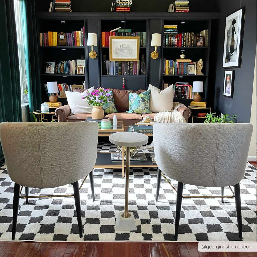 Lajos Black & White Checkered Plush Rug