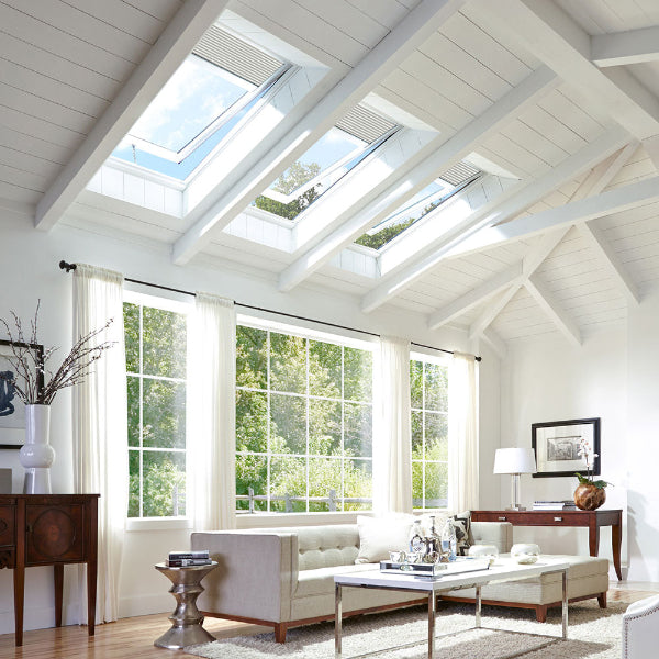 VELUX Solar Powered Venting Deck Mount Skylight - White Solar Powered Shade