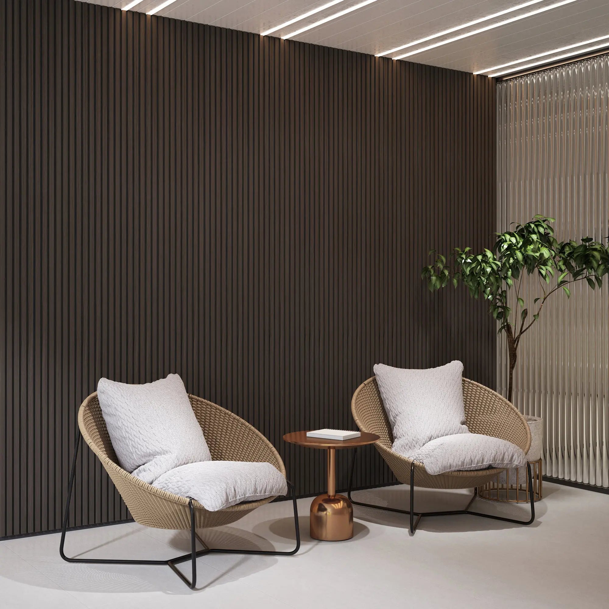 Luxury Smoked Walnut Acoustic Solid Wood Slat Wall Panels ( 2 Panels Per Box）