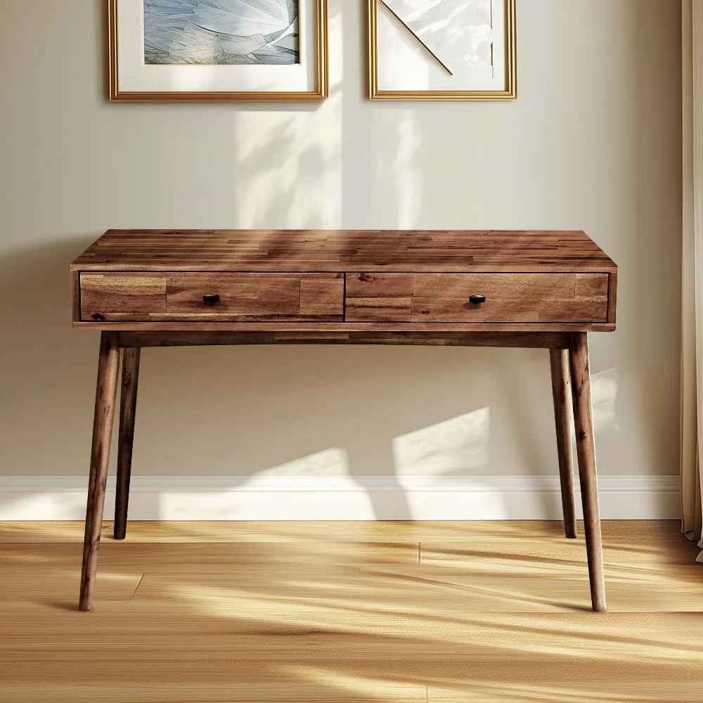 Acacia Lagom 48" Solid Wood Work Desk with Drawers for Functional Home Office