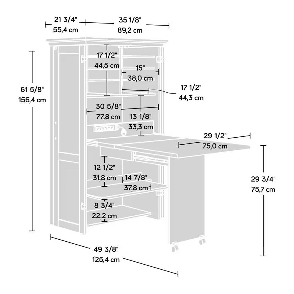 Armoire with Drop Leaf Laptop Desk Craft Table in Grey Oak Finish - Made in USA