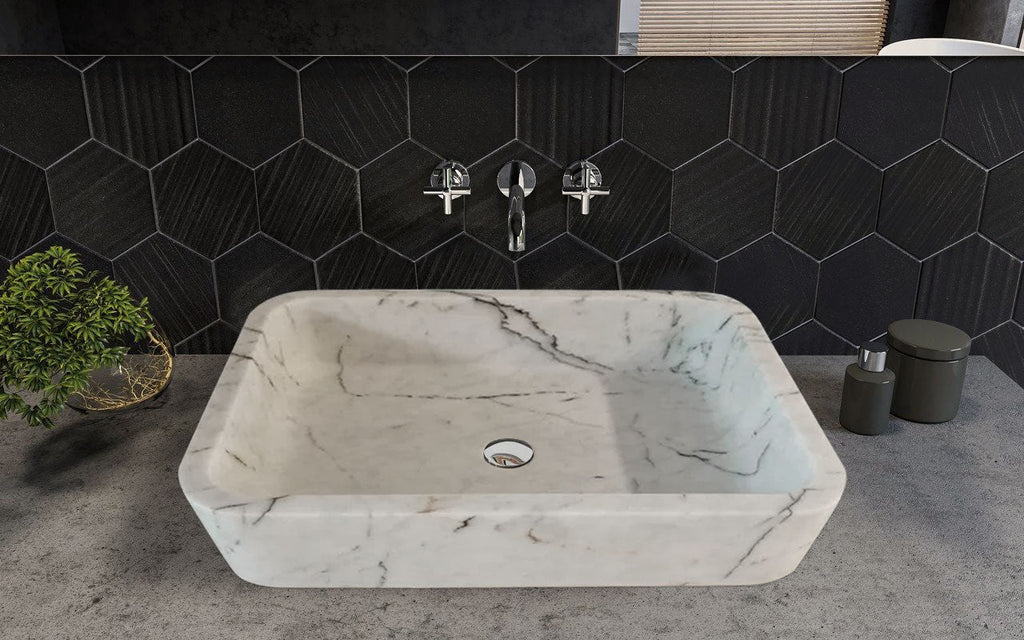 Carrara White Marble Rectangular Wall-mount Bathroom Sink (W)16" (L)24" (H)5"
