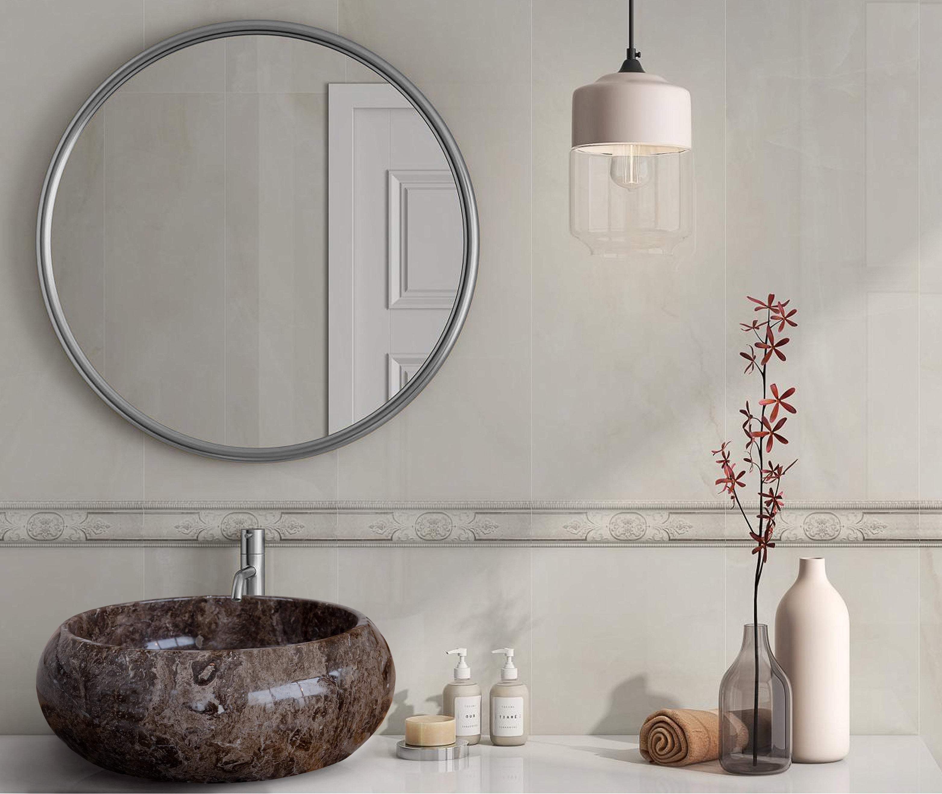 Narcist Brown Marble Vessel Sink High-Gloss Polished