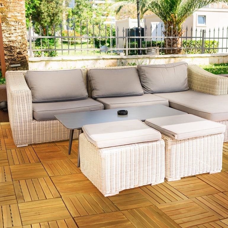 Tranquillo Acacia Deck Tiles 6 Slat Interlocking Decking Tiles – Indoor & Outdoor Flooring