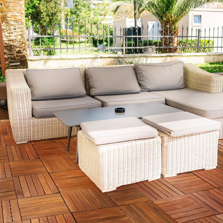 Tranquillo Acacia Deck Tiles 6 Slat Interlocking Decking Tiles – Indoor & Outdoor Flooring