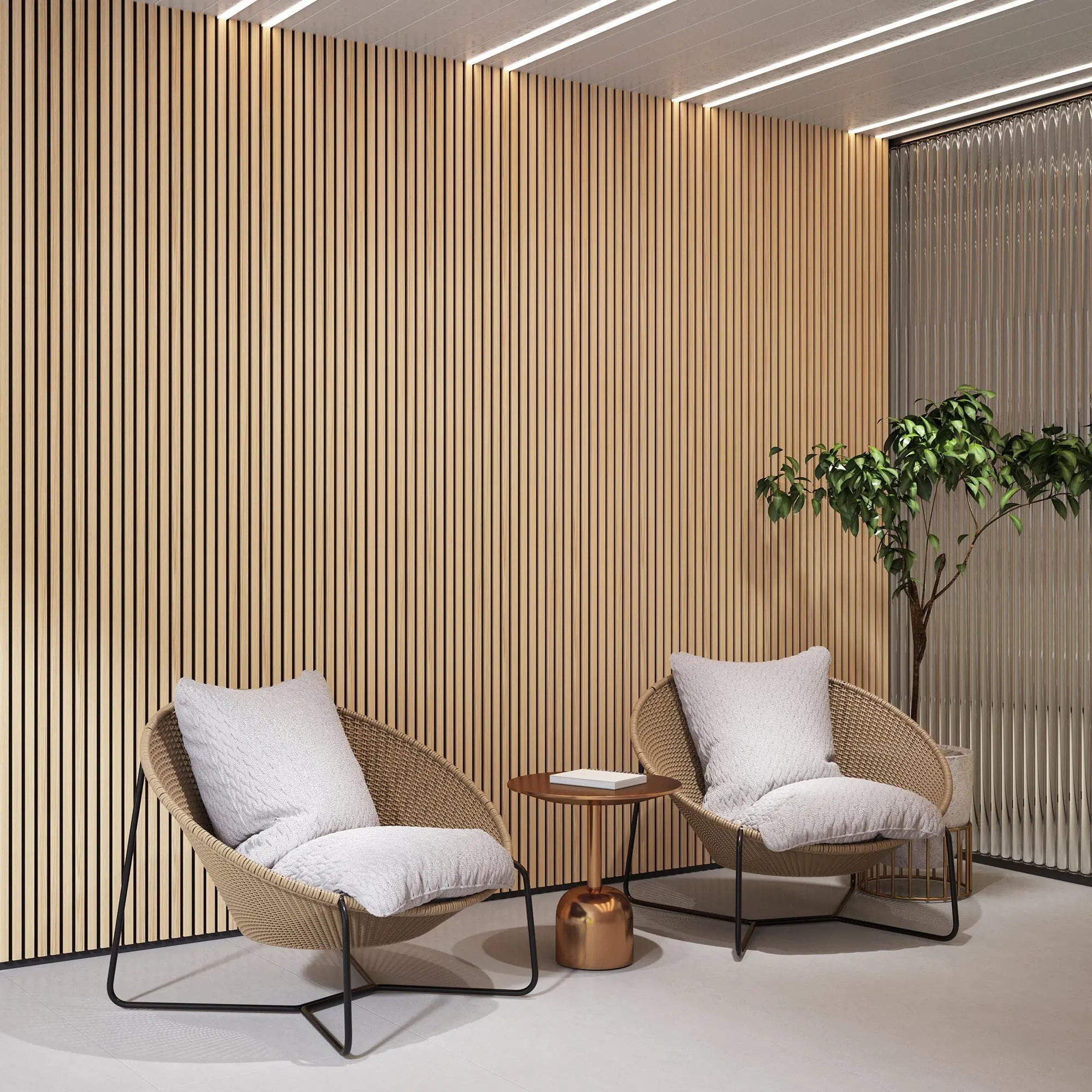 Luxury Natural Oak Acoustic Solid Wood Slat Wall Panels ( 2 Panels Per Box）