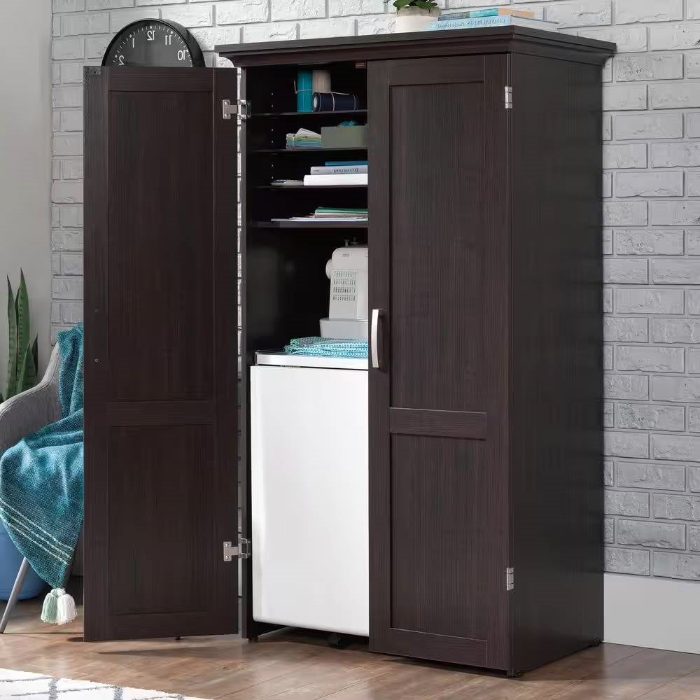 Armoire with Drop Leaf Computer Desk Craft Table in Dark Brown Wood Finish