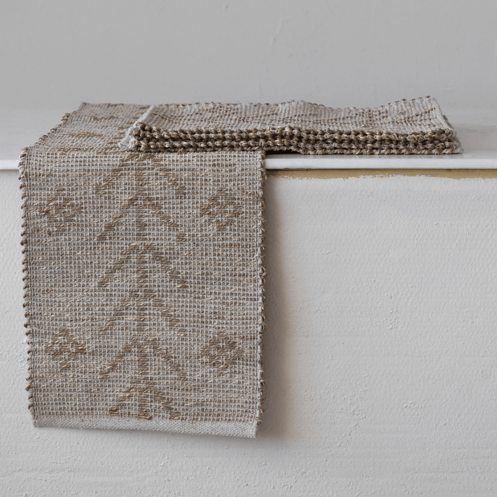 Two-Sided Hand-Woven Seagrass & Cotton Table Runner w/ Design