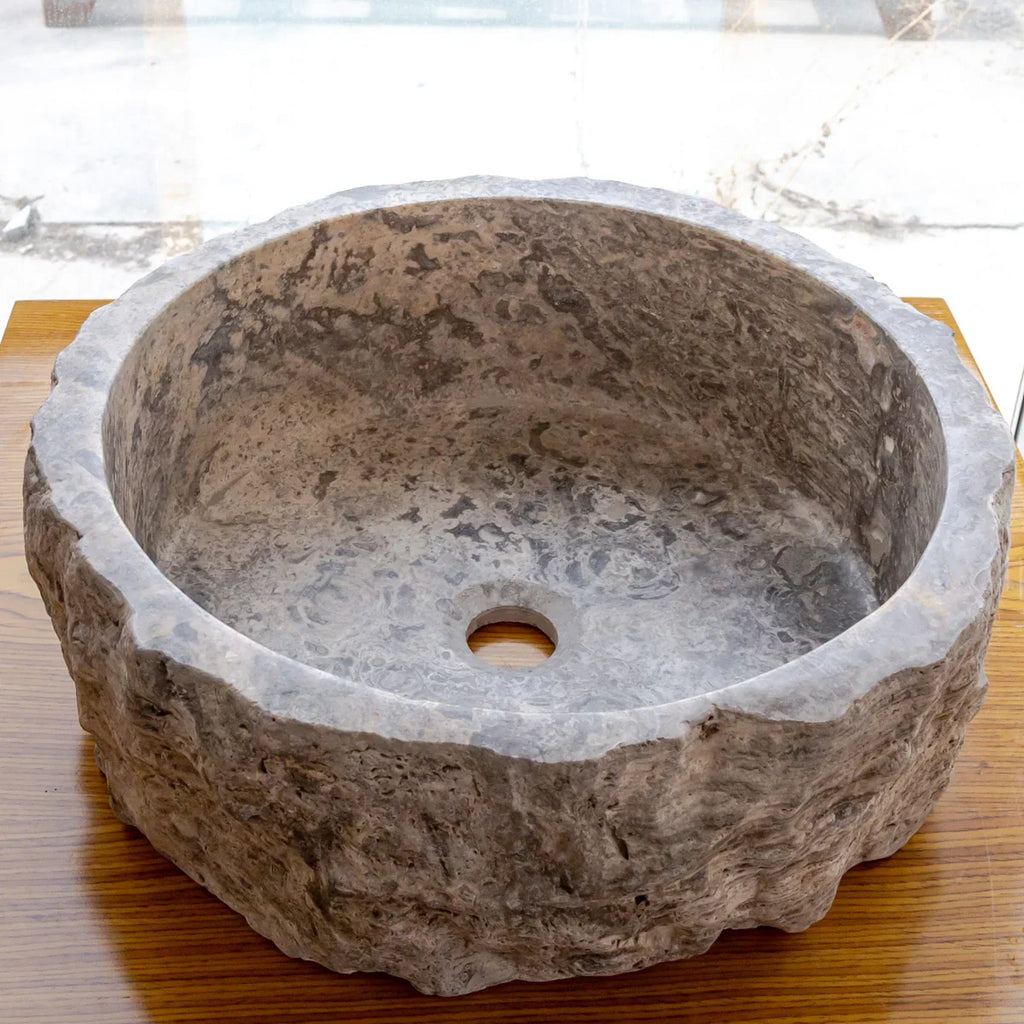 Silver Travertine Rustic Stone Above Vanity Bathroom Sink (D)16" (H)6"