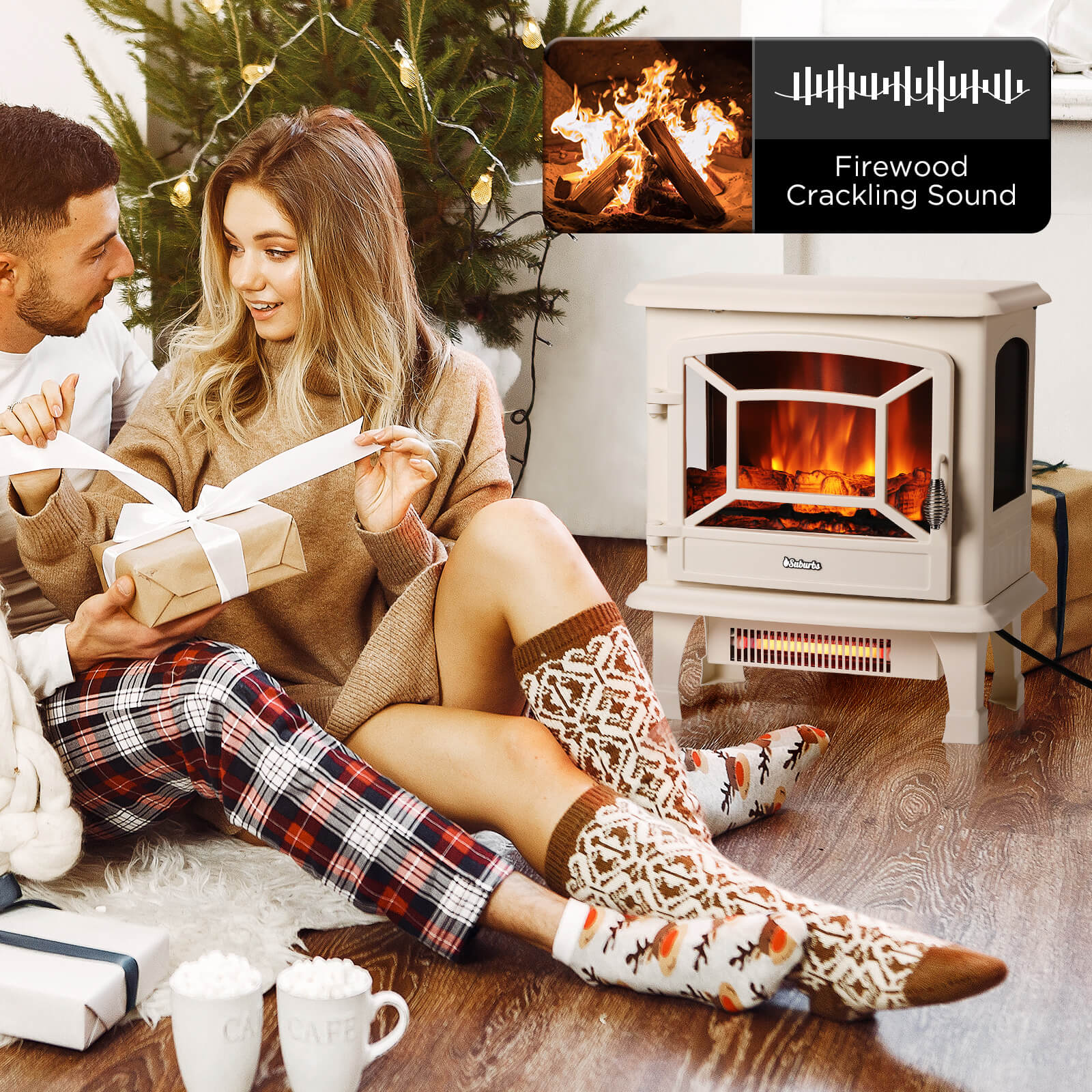 Suburbs TS20-SD Electric Fireplace Stove Heater with Sound