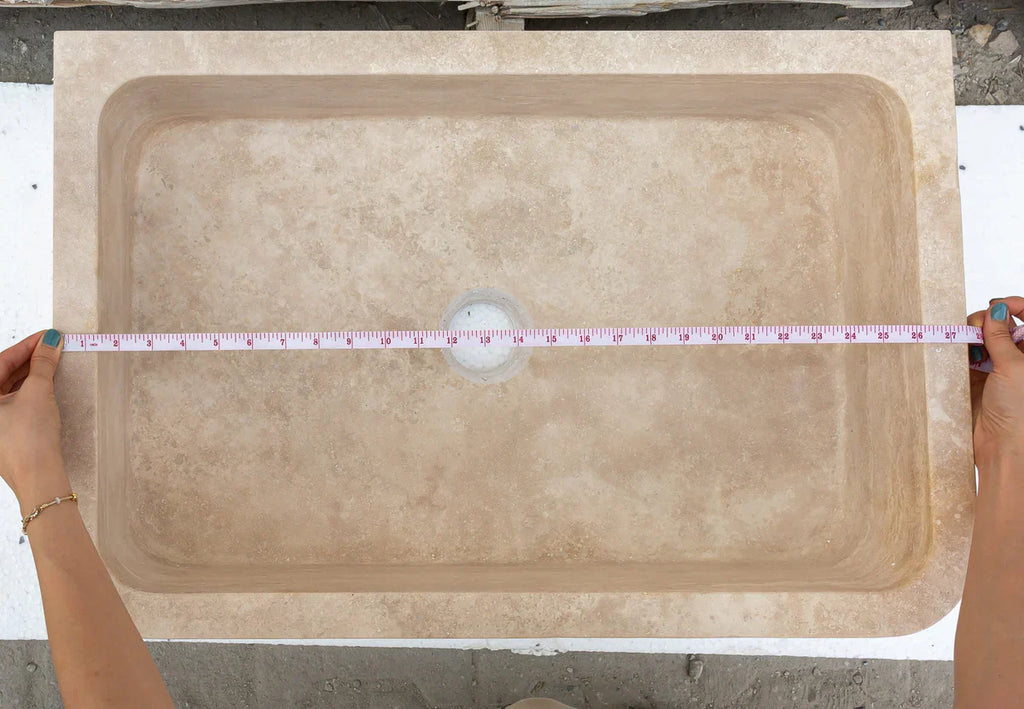 Troia Light Travertine Rectangular Farmhouse Kitchen Sink (W)18" (L)27.5" (H)7"