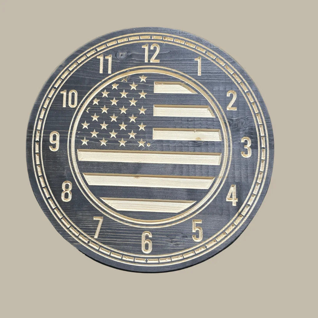 15-Inch American Flag Wood Wall Clock – Custom Woodworking Sign for Patriotic Decor