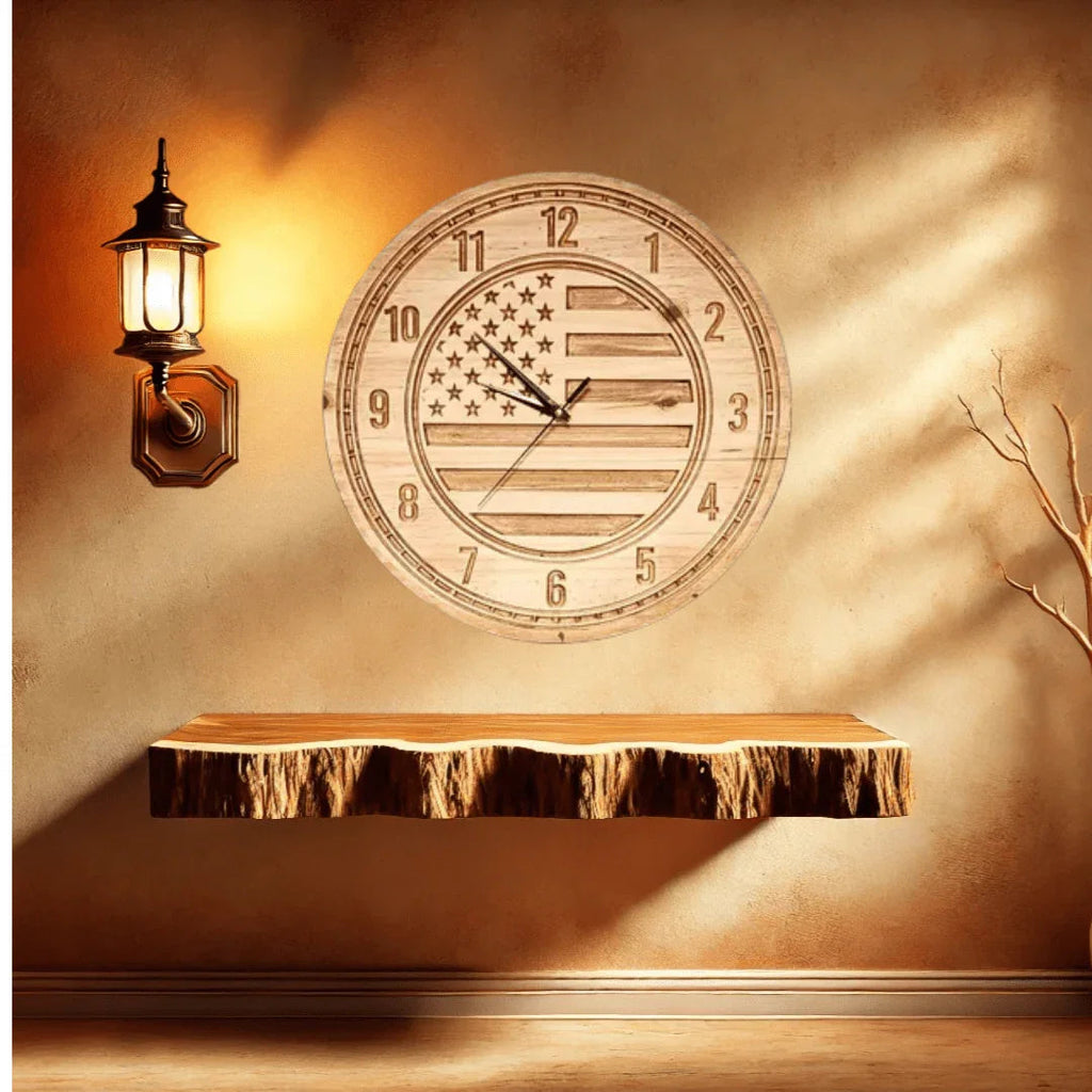 15-Inch American Flag Wood Wall Clock – Custom Woodworking Sign for Patriotic Decor