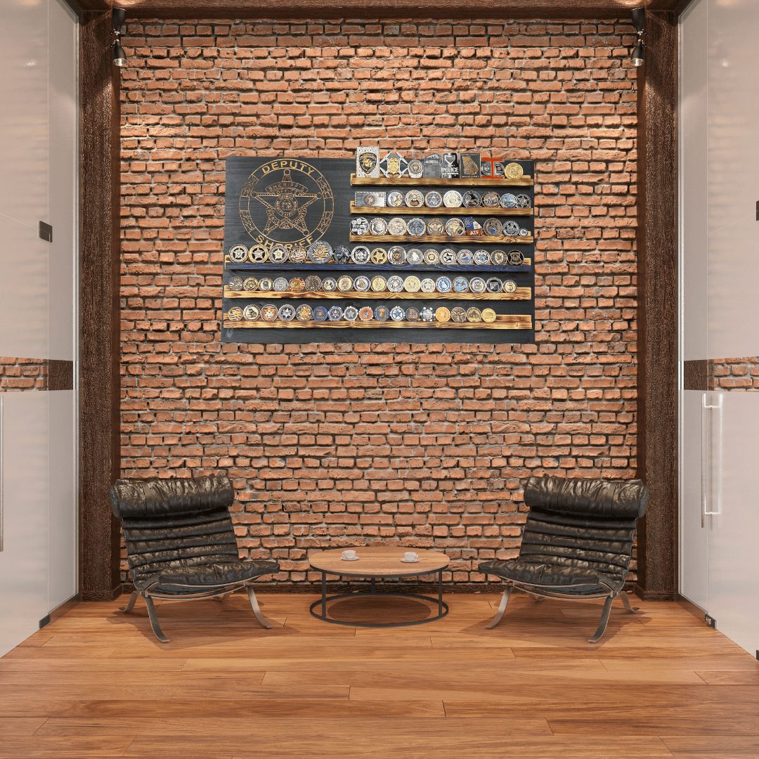 Challenge coin display wood sign