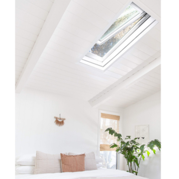 VELUX Solar Powered Venting Deck Mount Skylight - White Solar Powered Shade