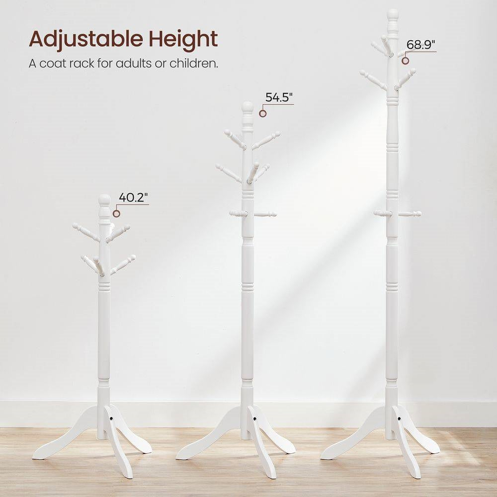 Solid Wood Coat Rack in White Finish with 10 Hooks
