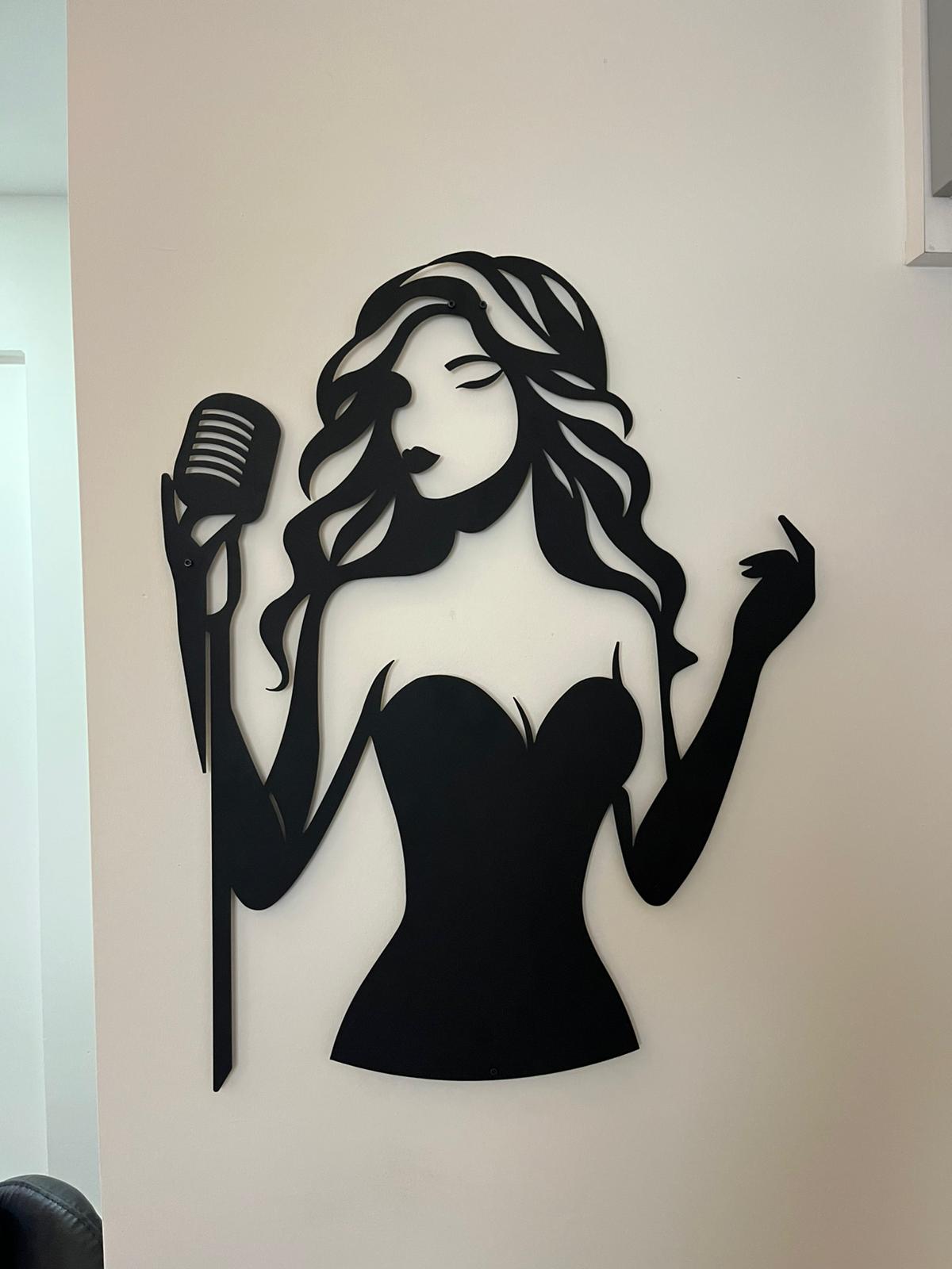 Jazz Singer Silhouette Metal Wall Art - Elegant Female Vocalist Decor - KAF355