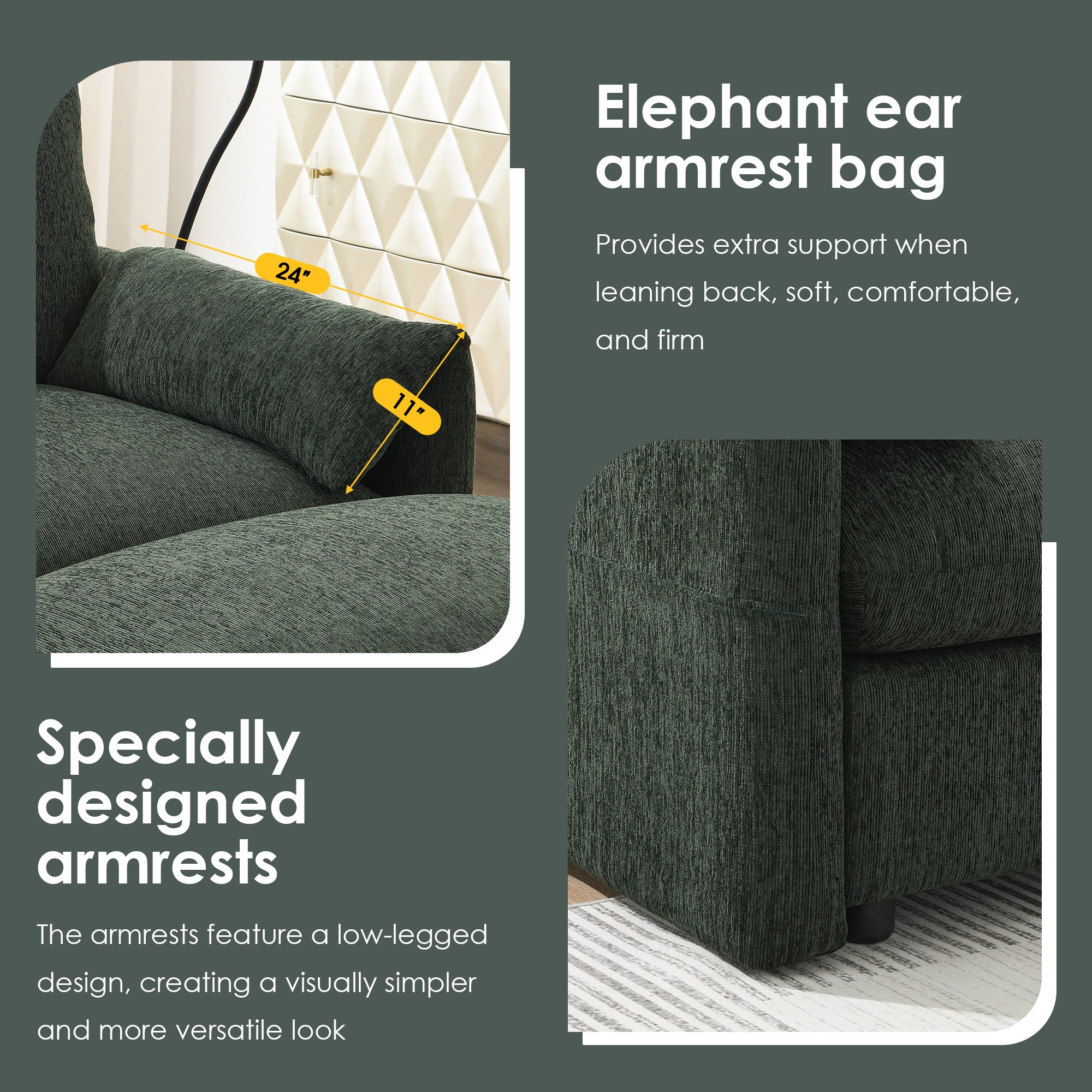 96.5'' Chenille Sectional Sofa with Storage Ottoman and Pockets,Adjustable Phone Holder,Wide Seat,4 Seat L Shaped Couch Set,Comfy Sofa with USB Charger for Living Room,Apartment,3 Colors