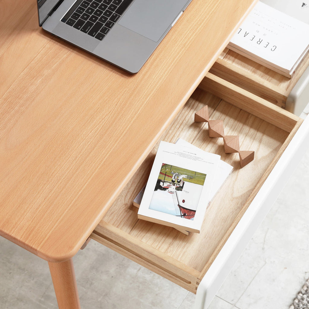 Modern Simple Style Solid Wood Computer Desk with 2 Drawers and Gap Design in Beech, 47''