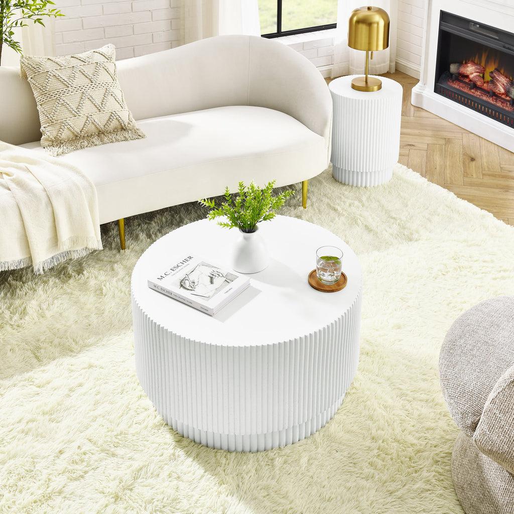 15.72-inch H-barrel coffee table, Nordic style, simple design, suitable for indoor and outdoor use, magnesium oxide material, suitable for living room, bedroom or garden sofa
