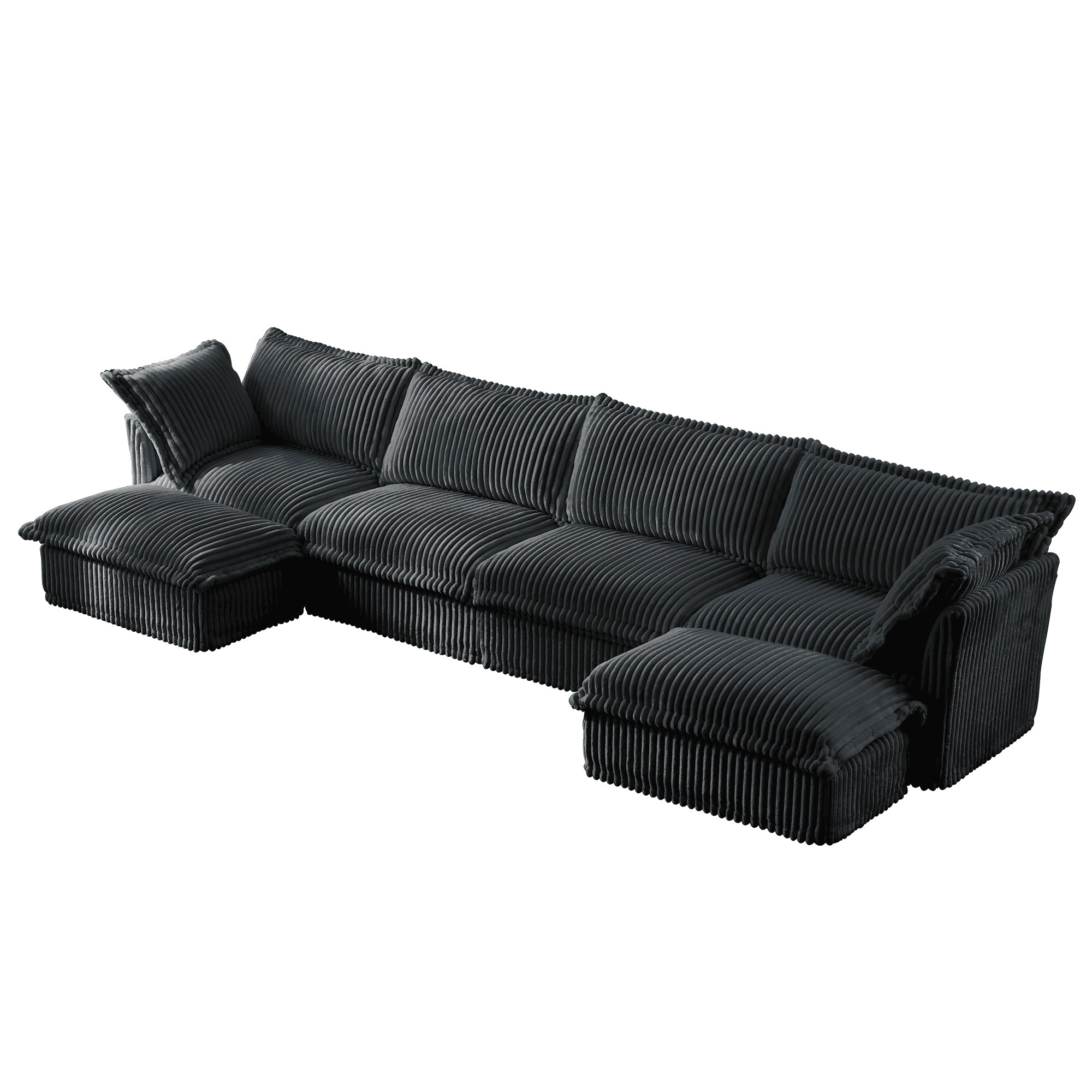 Slipcovered U Shape Sectional Wide and Deep Seat Sofa Couch, 4 Seater Sofa with French Edges Design Multiple Big Pillows, Soft Deep Seat Comfy Cloud Couch for Living Room, Apartment, Gray Corduroy