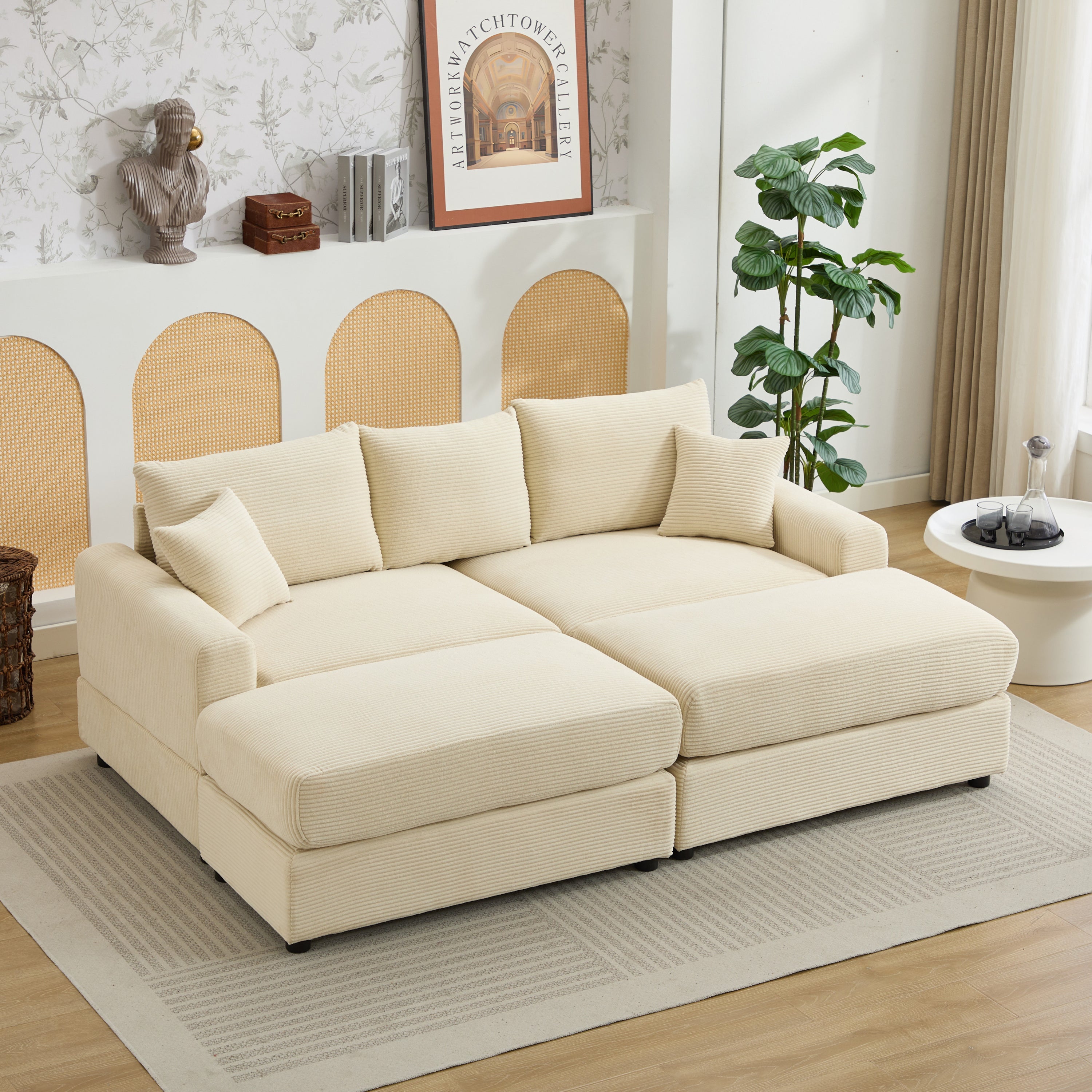 Modern Sectional Couch , 2 Pieces Corduroy Couch Cushion Covers , Soft Stretch Sofa Slipcovers with 2pcs Pillows