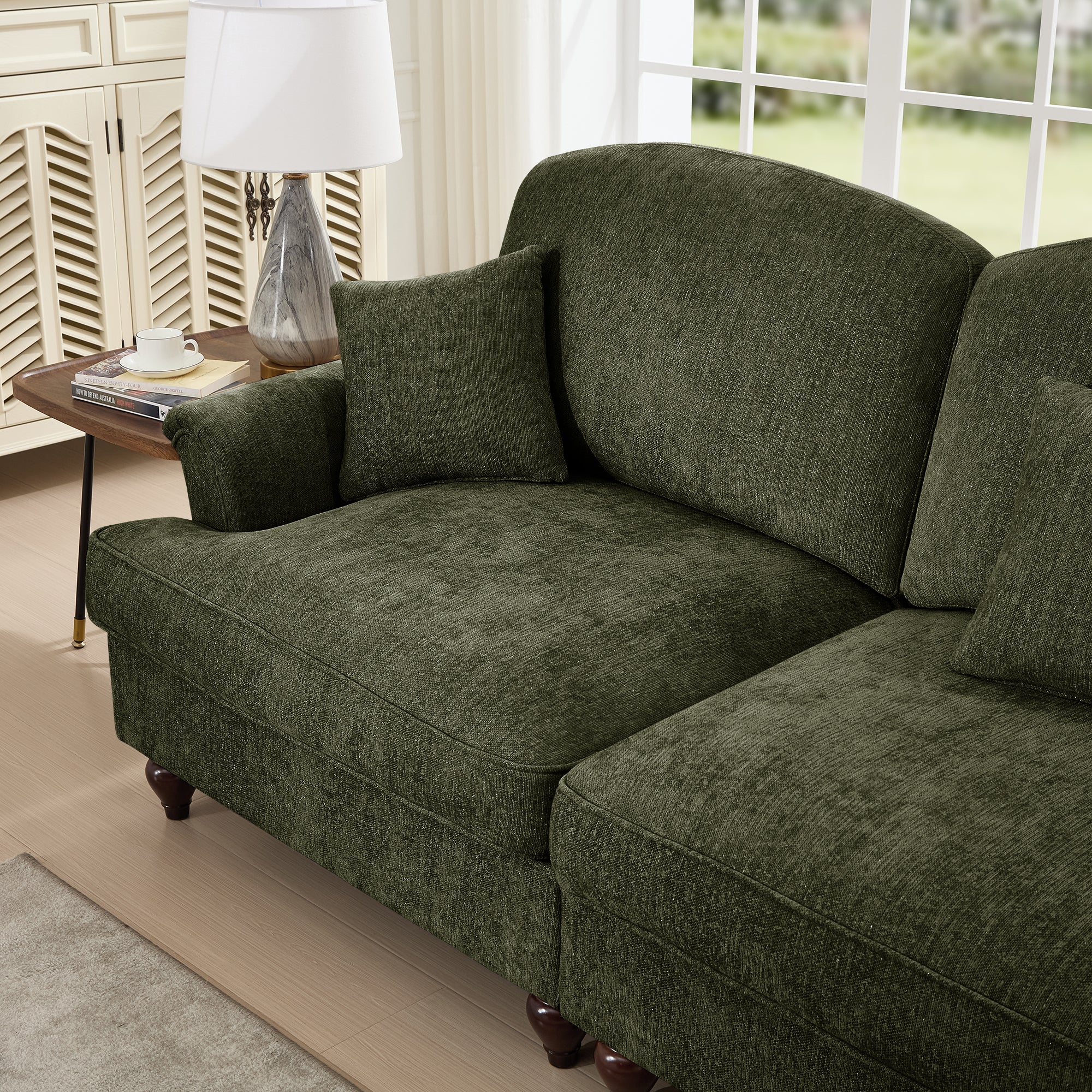 Classic 2 Piece Modular Couch Living Room Sofa Set with Flared Arms and Removable Ruffles Pleats Skirts and Spindle Legs, 3 Seater Sofa + 2-Seat Loveseat Sofa Sets for Living Room,Green