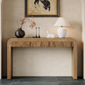 TREXM Rustic Console Table with Fluted Drawer Front, Entryway Table with Curved Corners & Thick Legs, Sturdy Sofa Table for Hallway & Living Room (Natural)