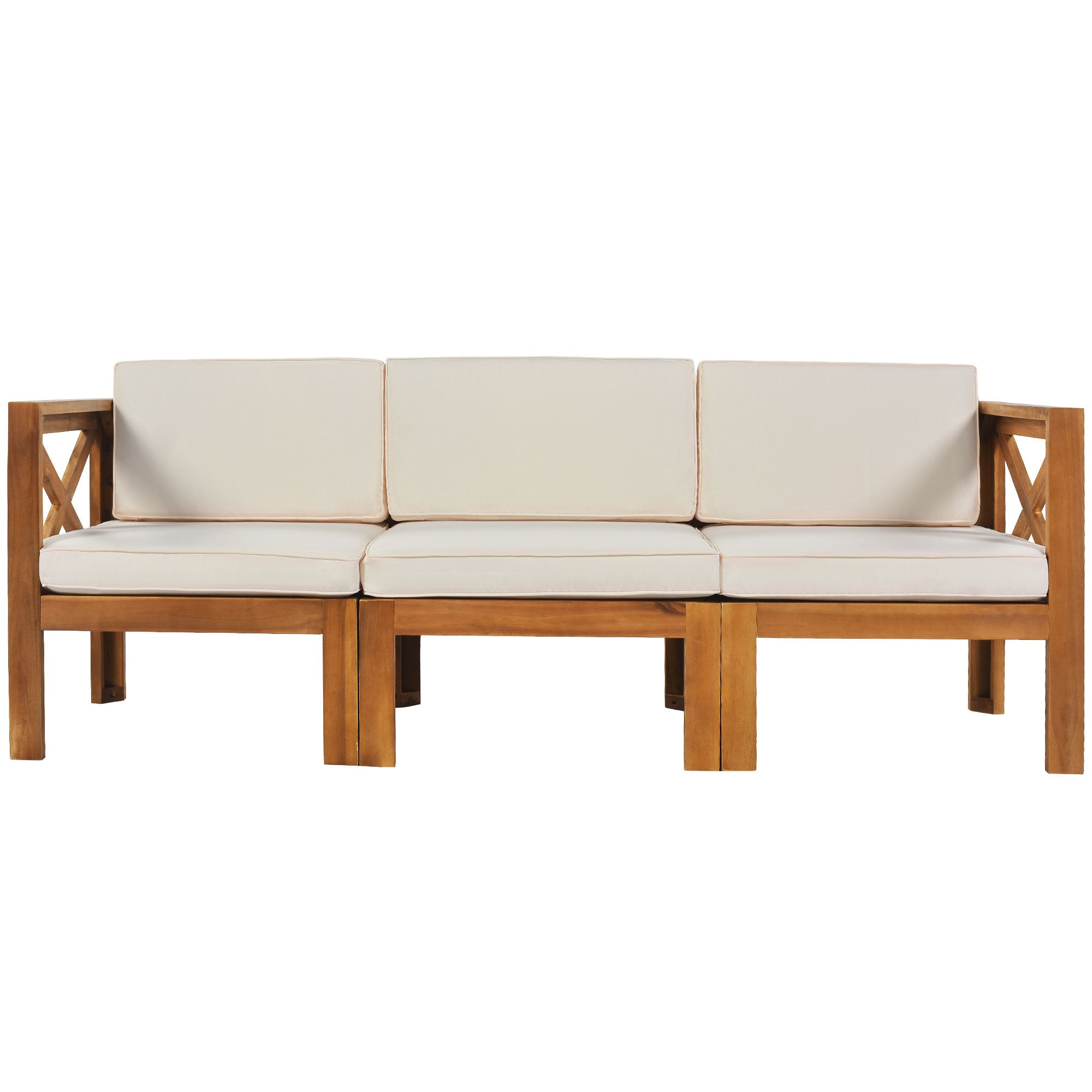 TOPMAX Outdoor Backyard Patio Wood 5-Piece Sectional Sofa Seating Group Set with Cushions, Natural Finish+ Beige Cushions
