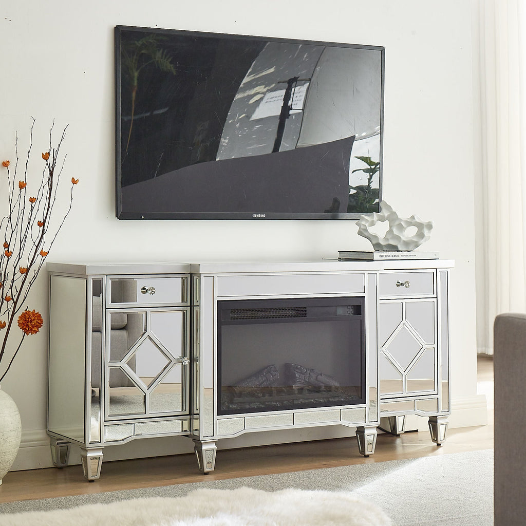W 57' X D 15 ' X H 25.6' Flash silver combination TV fireplace cabinet