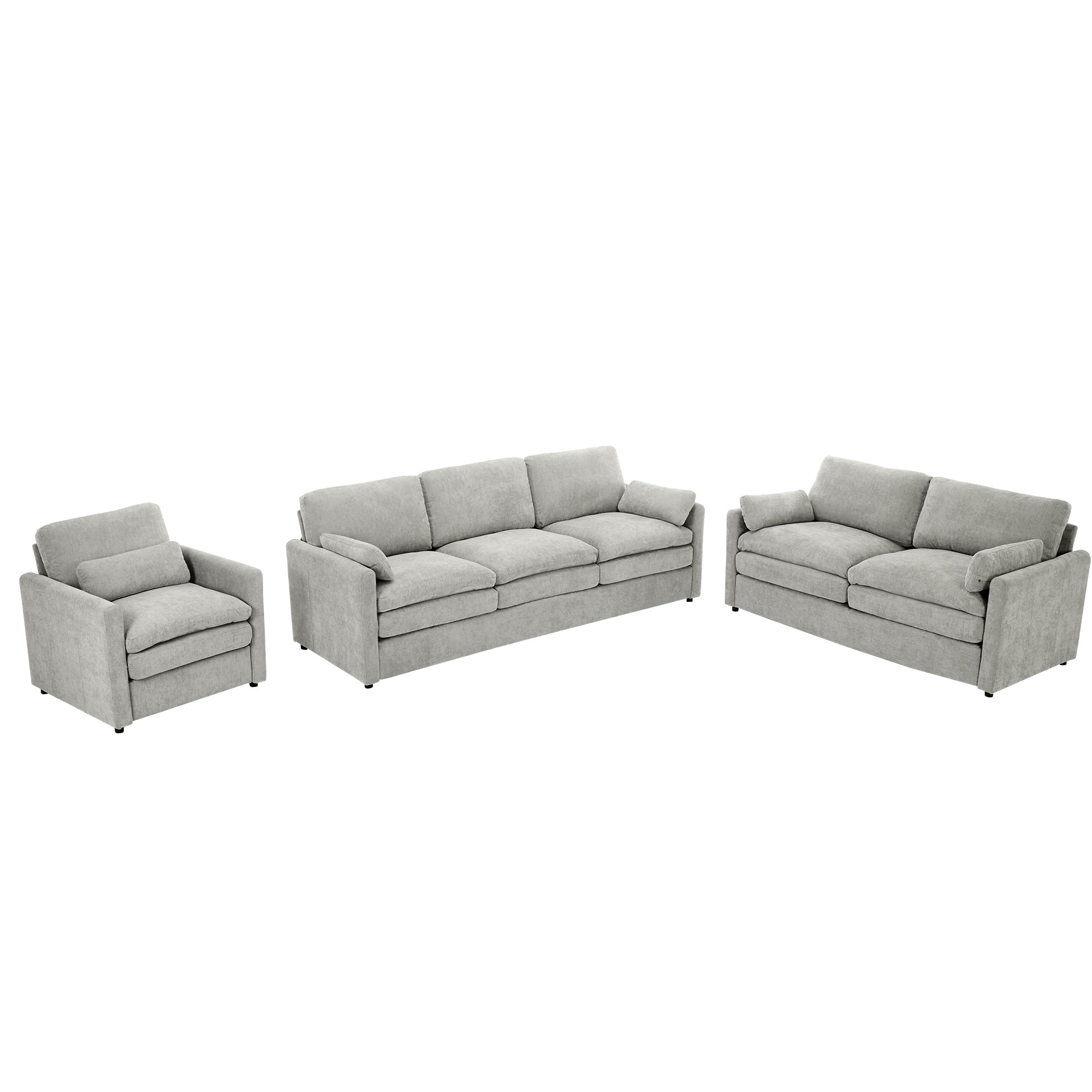 Cozy Upholstered Sofa Set Oversized Comfy Cloud Sofa Double Cushion Sofa Group Plush Cushion Sofa Couch for Living Room, Light Grey