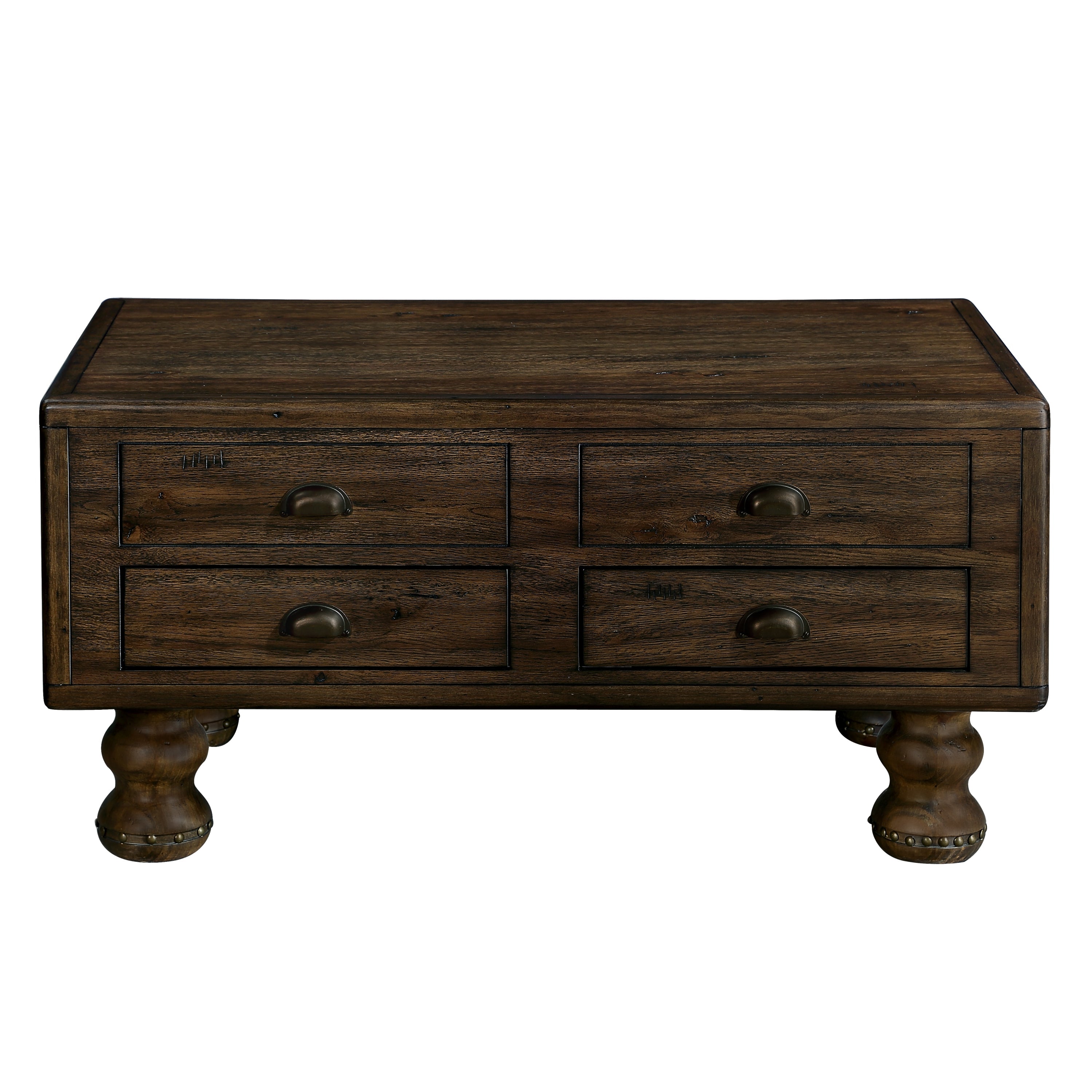 Solid Wood Rectangle Coffee Table for Living Room, 40-Inch Antique Coffee Table with 4 Drawers, Wood Center Table Tea Table with Rivet Decoration Legs.Easy Assembly, Espresso