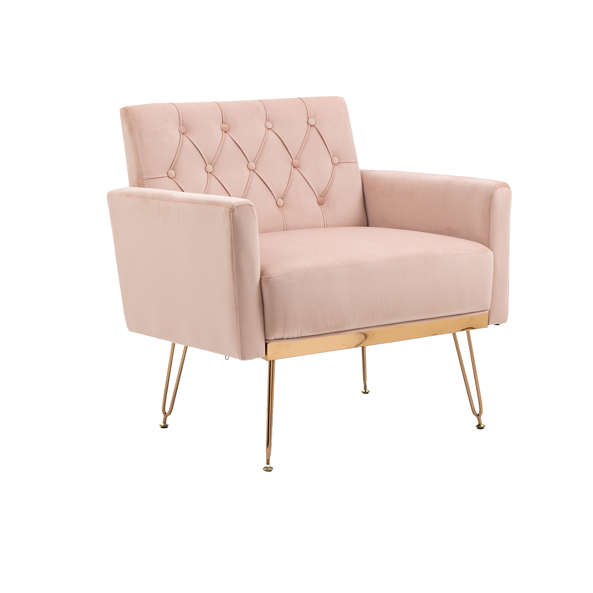 COOLMORE Velvet Armchair Single Sofa Modern Tufted Upholstered Side Reading Chairs with Arm and Gold Metal Leg for Living Room Bedroom (Pink)