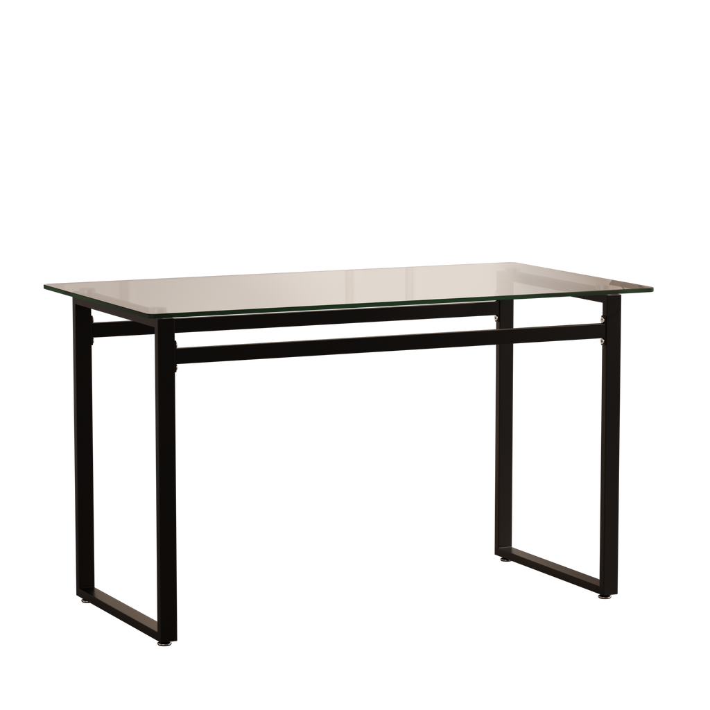 Modern Minimalist Rectangular Glass Dining Table for 4-6 with Tempered Glass Tabletop and Black Chrome Metal Legs