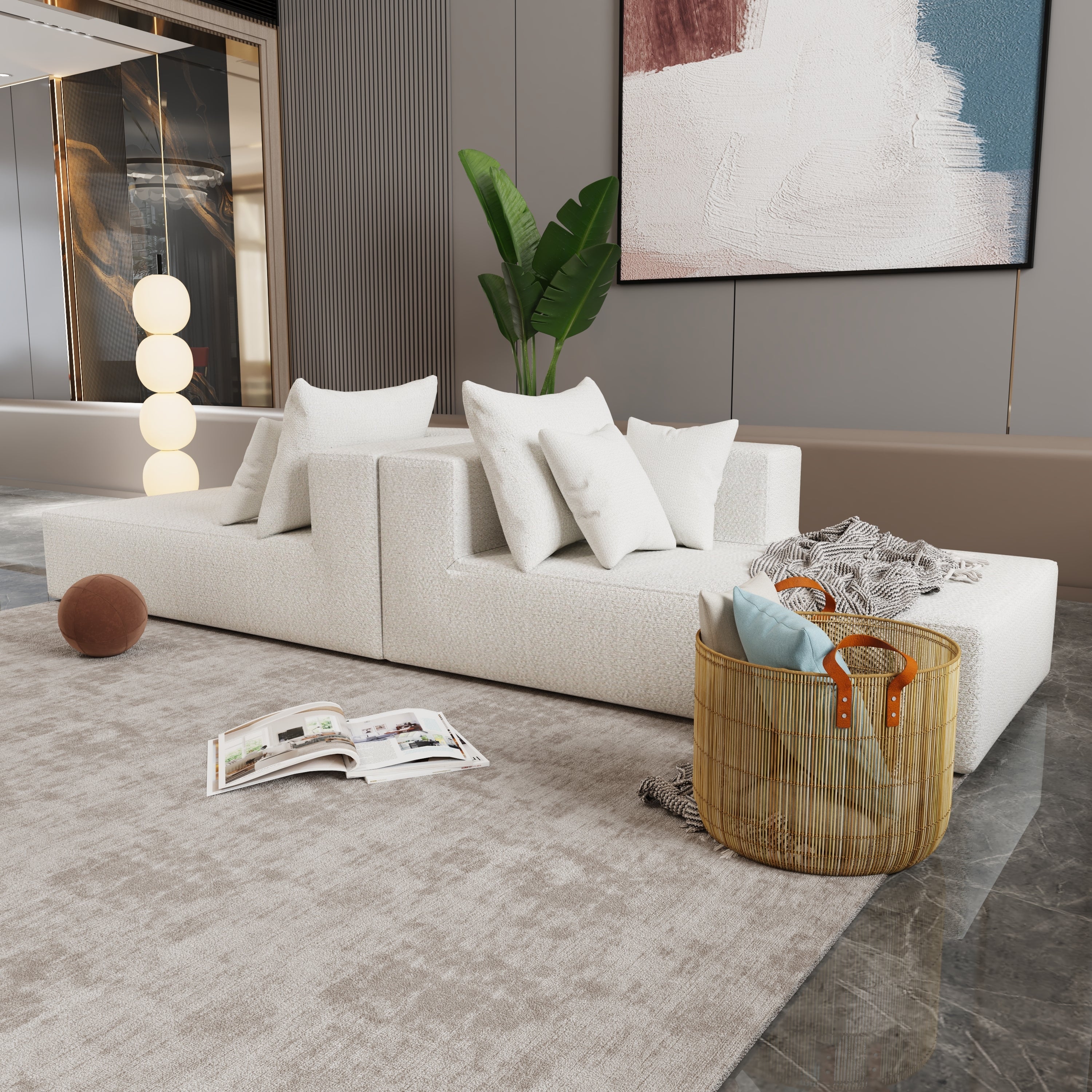 Four seater combination sofa, sofa bed, made of high-density sponge and soft linen fabric, with multiple combination methods (beige)